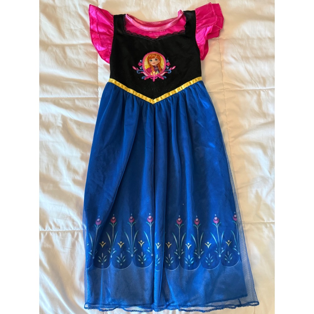 Disney Frozen Anna Nightgown Girls 5T Pink Blue Flutter Sleeve Sleep Dress
